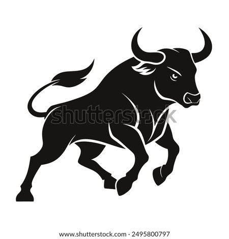 Silhouette of a bull charging with head , illustration