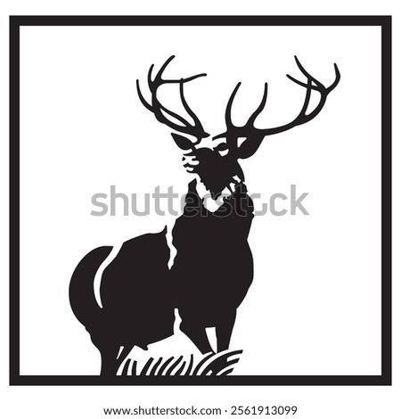 Cute big grace elegant strong power hoof rut rack head snout stand hunt fog farm winter field snow sky scenic view Old large zoo dry lawn meet sika baby child kid scene cartoon art logo emblem element