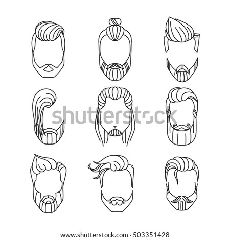 Set Of Trendy Men Hairstyles, Beards And Mustache. Vector Illustration ...
