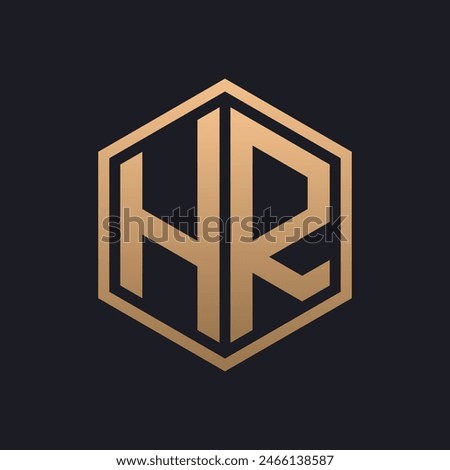 Elegant Hexagon Letter HR Logo Design. Initial Luxurious HR Logo Template