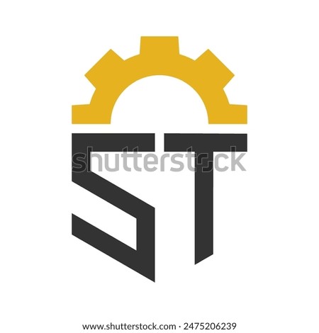 Letter ST Gear Logo Design for Service Center, Repair, Factory, Industrial, Digital and Mechanical Business