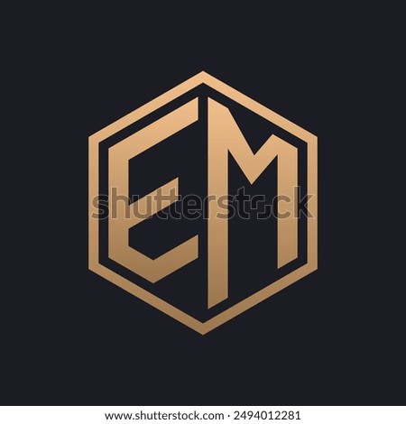 Elegant Hexagon Letter EM Logo Design. Initial Luxurious EM Logo Template