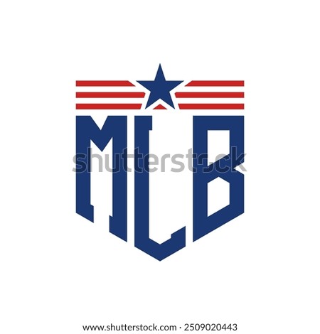 Patriotic MLB Logo with Star and American Flag Straps. Letter MLB Logo with USA Flag