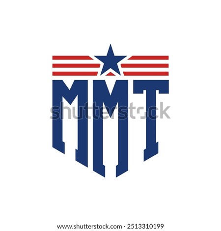 Patriotic MMT Logo with Star and American Flag Straps. Letter MMT Logo with USA Flag