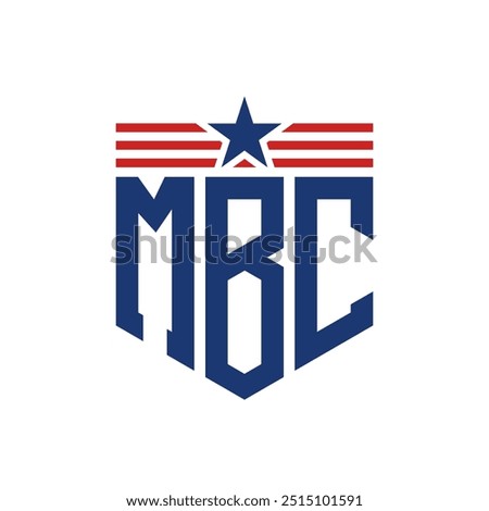 Patriotic MBC Logo with Star and American Flag Straps. Letter MBC Logo with USA Flag