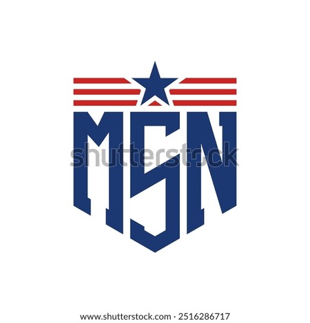 Patriotic MSN Logo with Star and American Flag Straps. Letter MSN Logo with USA Flag