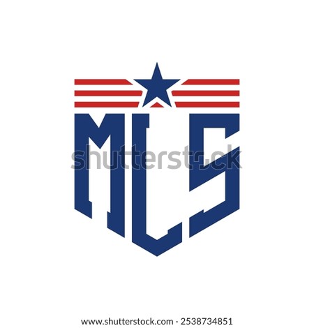 Patriotic MLS Logo with Star and American Flag Straps. Letter MLS Logo with USA Flag