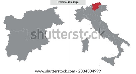map of Trentino-Alto Adige province of Italy and location on Italian map