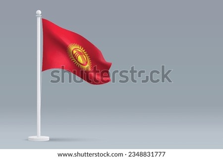 3d realistic national Kyrgyzstan flag isolated on gray background with copyspace
