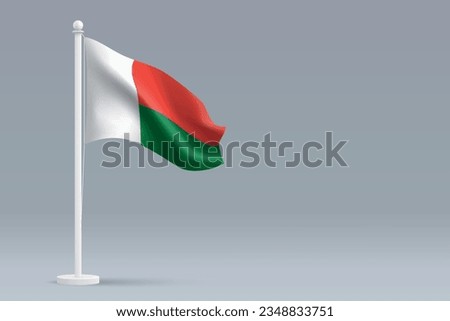 3d realistic national Madagascar flag isolated on gray background with copyspace