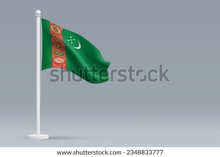 3d realistic national Turkmenistan flag isolated on gray background with copyspace