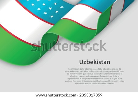 3d ribbon with national flag Uzbekistan isolated on white background with copyspace