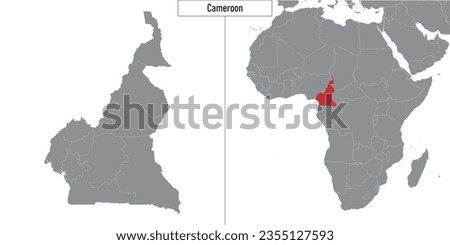 map of Cameroon and location on Africa map. Vector illustration