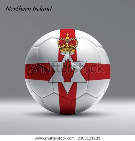 3d realistic soccer ball iwith flag of Northern Ireland on studio background, Football banner template