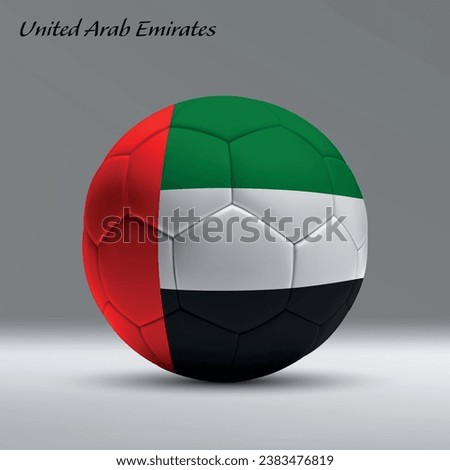 3d realistic soccer ball iwith flag of United Arab Emirates on studio background, Football banner template