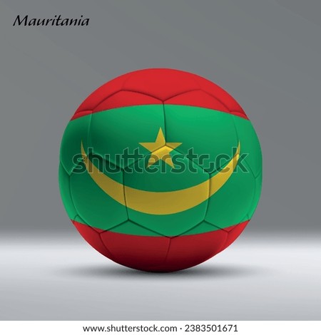 3d realistic soccer ball iwith flag of Mauritania on studio background, Football banner template