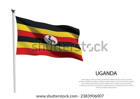 National flag Uganda isolated waving on white background