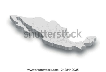 3d Mexico white map with regions isolated on white background