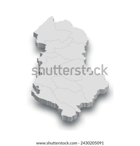 3d Albania white map with regions isolated on white background