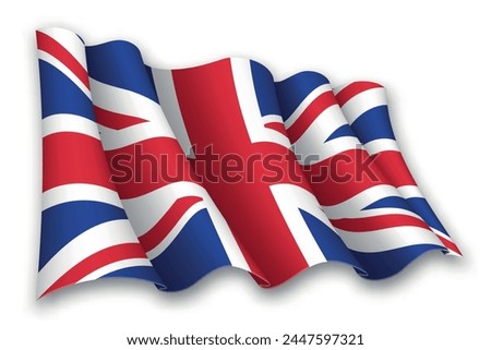 Realistic waving flag of United kingdom isolated on white background