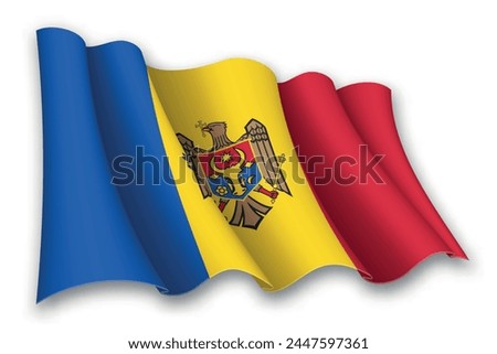 Realistic waving flag of Moldova isolated on white background