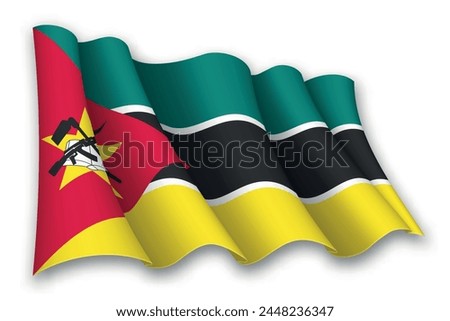 Realistic waving flag of Mozambique isolated on white background