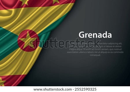 Realistic depiction of the Grenada flag with flowing texture on a dark background