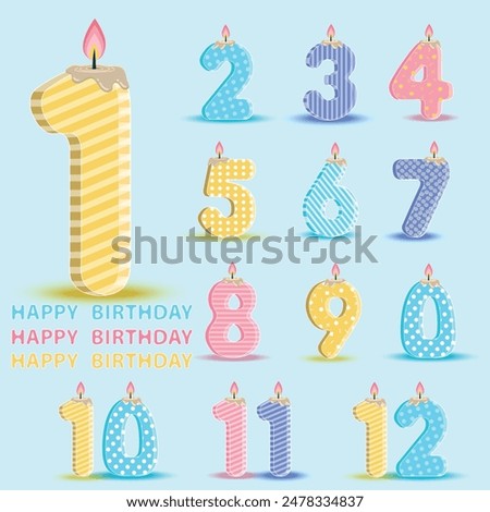 Birthday Numbers 0-12, cute vector design, candles