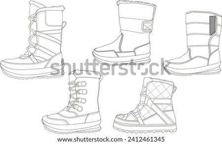 A set of ladies ski boots vector drawing illustration 