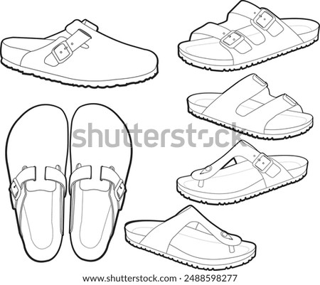 A set of summer sandals birkenstocks style sandals vector illustration footwear drawing shoes illustration 