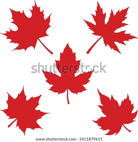 Set of Maple Leaf Silhouettes Vector Icon Illustration.