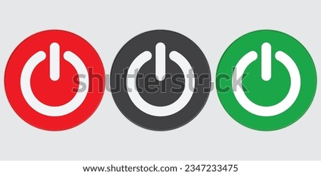 Power switch button with turn on off icons and shut down symbols in round buttons. On and off push button on white background.