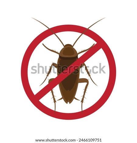 Anti cockroach, pest control. Stop insects sign. Silhouette of cockroach in red forbidding circle, vector illsutration