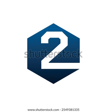 Number two vector logo symbol in the dark blue hexagonal on white background. Vector template for your design