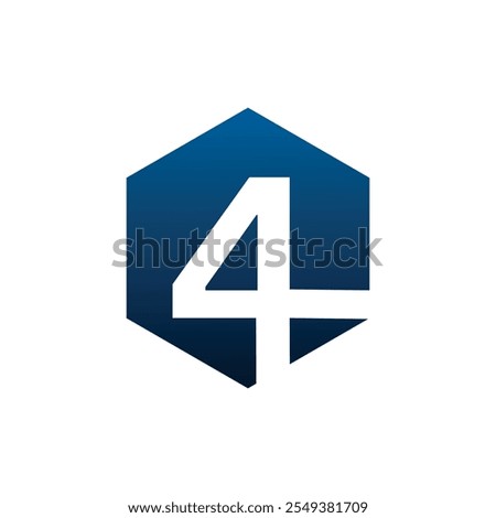 Number four vector logo symbol in the dark blue hexagonal on white background. Vector template for your design