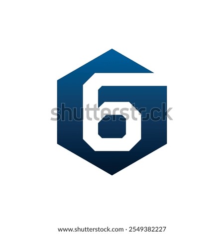 Number six vector logo symbol in the dark blue hexagonal on white background. Vector template for your design