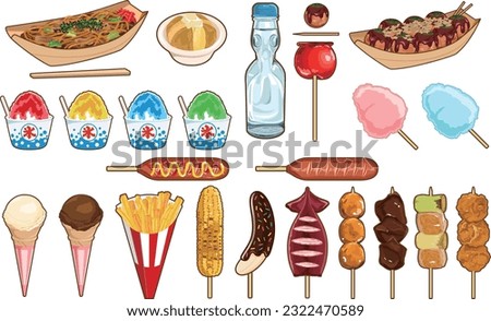 It is an illustration of food sold at Japanese festival stalls