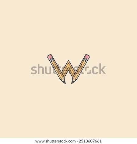 Vector letter W pencil cartoon design template inspiration, vector illustration.Education Object Icon Concept Isolated.Flat Cartoon Style