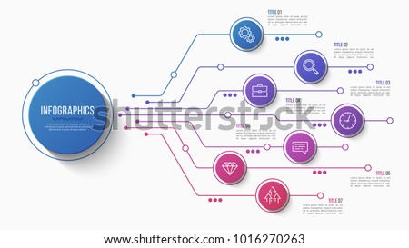 Vector 7 options infographic design, structure chart, presentation template. Editable stroke and global swatches.