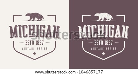 Michigan state textured vintage vector t-shirt and apparel design, typography, print, logo, poster. Global swatches.
