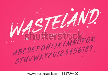 Wasteland vector brush style font, alphabet, typeface, typography. Global swatches.