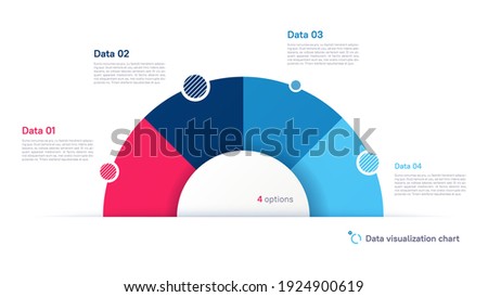 Vector pie chart infographic template in the form of semicircle divided by four parts.