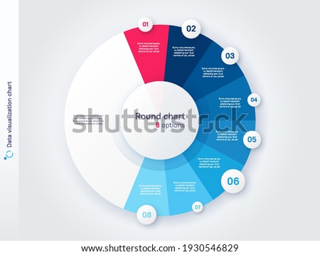 Vector round circle infographic chart template divided by eight parts.