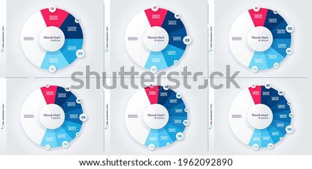 Set of vector modern circle chart infographic templates. 4-9 options.