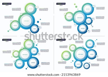 Abstract vector gradient minimalistic infographic templates composed of 4 5 6 7 circles.