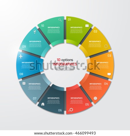 Pie chart circle infographic template with 10 options. Business concept. Vector illustration.