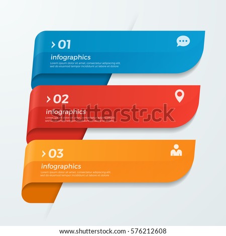 Infographic template with ribbons banners arrows 3 options for presentations, advertising, layouts, annual reports, web design.