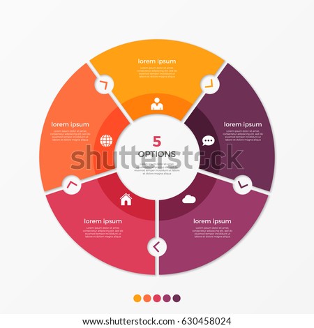 Circle chart infographic template with 5 options for presentations, advertising, layouts, annual reports. Vector illustration.