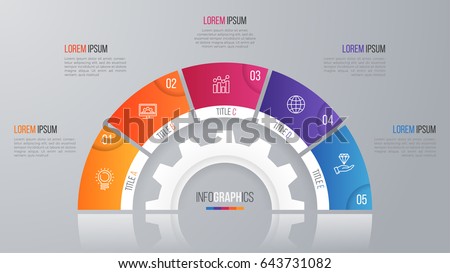 Vector circle chart template for infographics with 5 options.