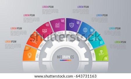 Vector circle chart template for infographics with 8 options.